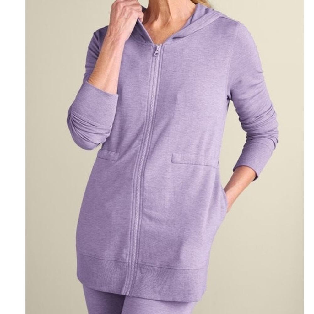 Soft Surroundings Purple Heathered Yarn Siesta Soft Fleece Hooded Zip Jacket XL